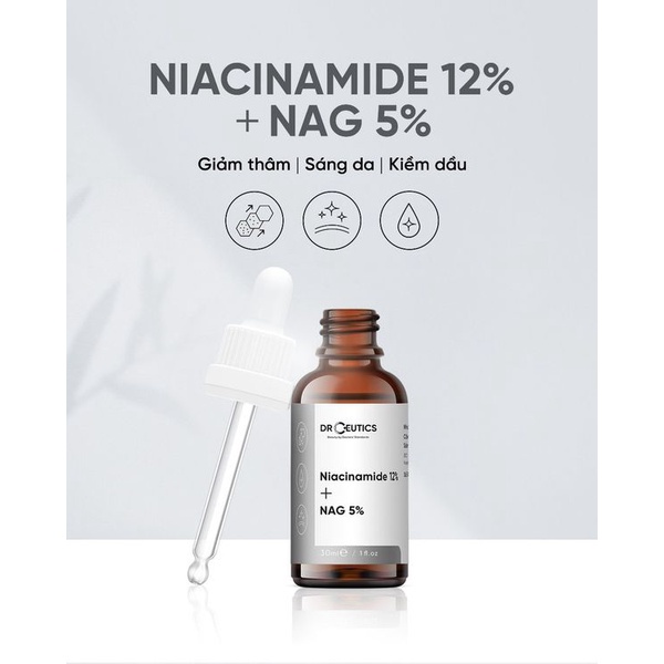 Serum DrCeutics Niacinamide 12% + NAG 5% Giảm Thâm Sáng Da Kiềm Dầu 30ml