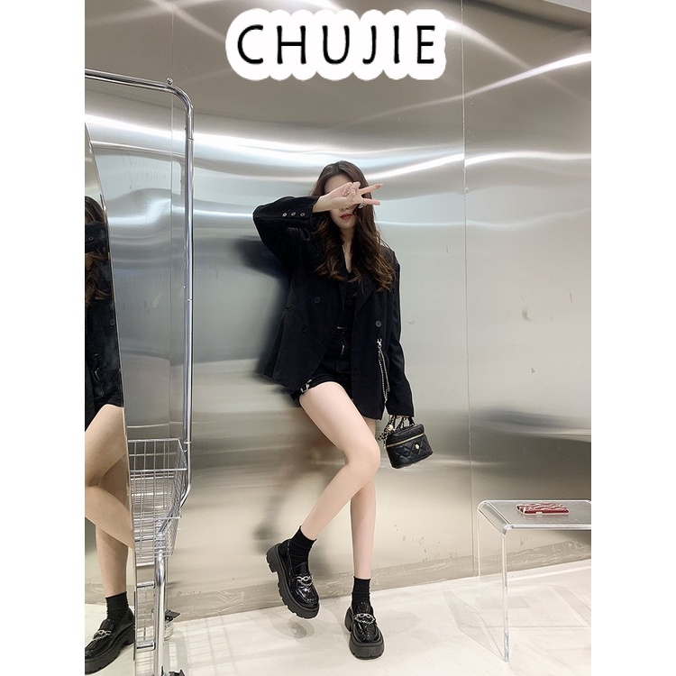 CHUJIE Giày cao gót đơn màu với đế dày chống nước, kiểu Mary Jane dày đặc cho phụ nữ 24Z23060607