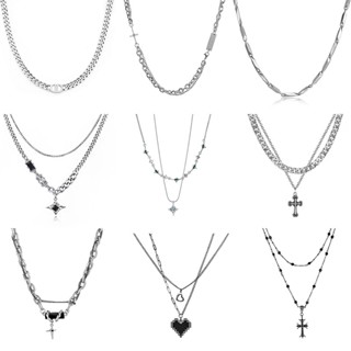 Vòng cổ hip Hop Y2k Nhiều Lớp Màu Bạc Không Phai Cho Cả Nam Và Nữ