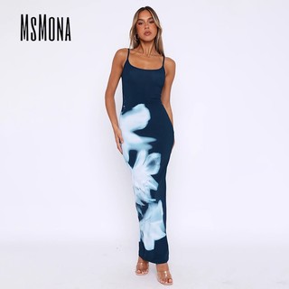 MsMona Nữ Thời Trang Mới Thường Ngày Gợi Cảm Dây In Slim Fit Đầm