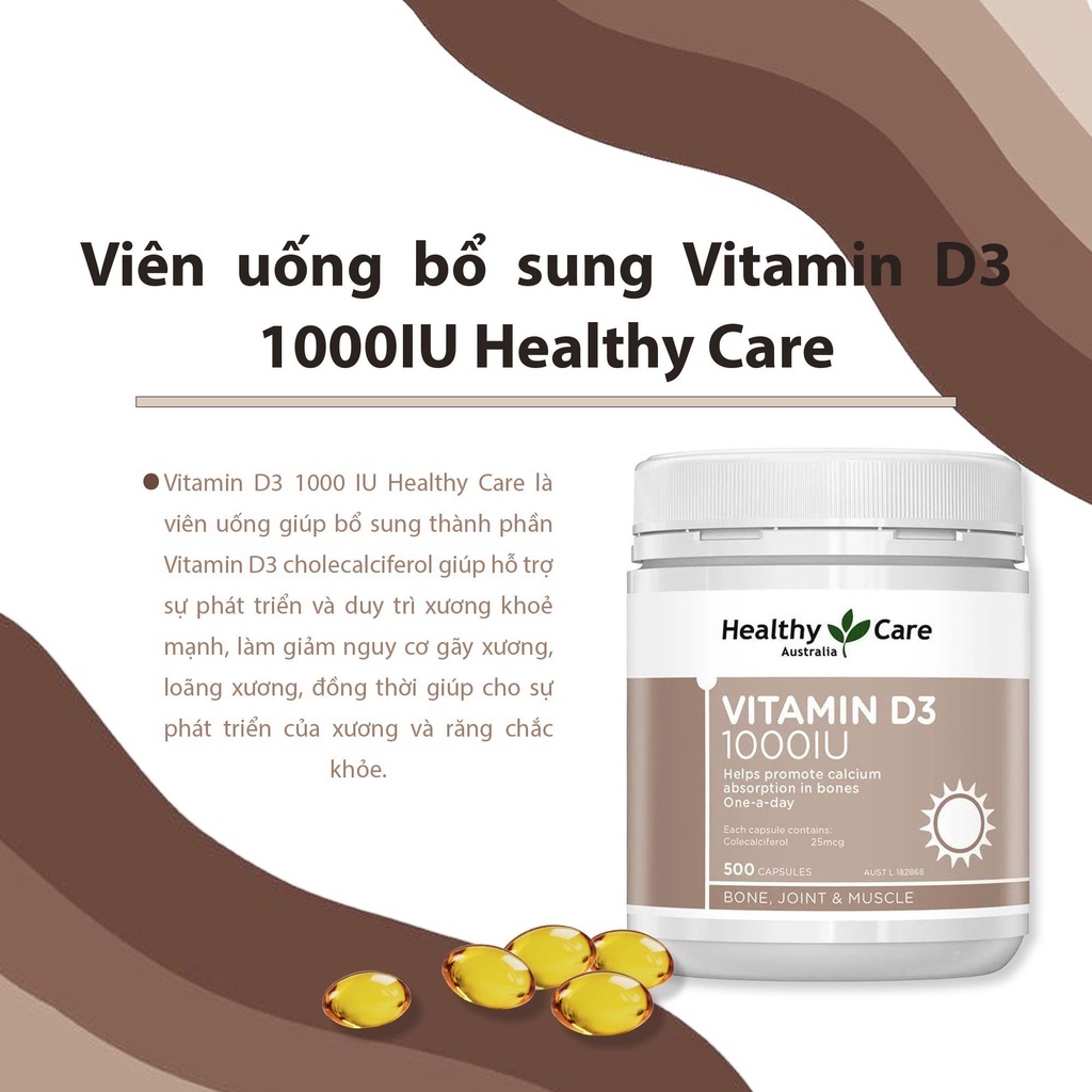 Viên uống Healthy Care Vitamin D3 1000 IU chống loãng xương