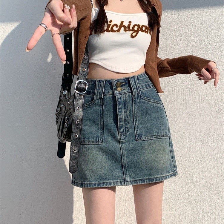 (9144) Váy Jeans dáng rộng A-Line Rất đẹp y2k. Phong cách Hàn Quốc