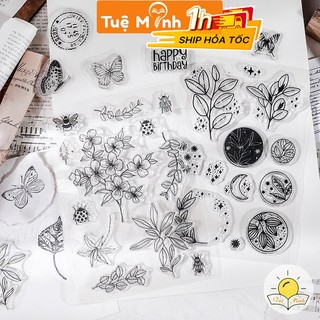 Con dấu silicon trong suốt hình hoa lá vintage đóng dấu trang trí thiệp VPPTUEMINH, sổ tay D01