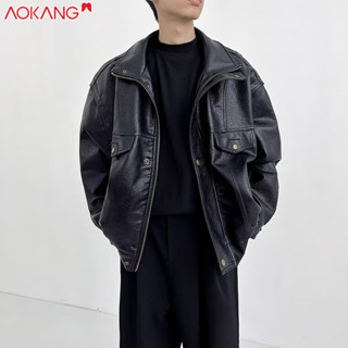  Aokong Retro xe máy áo khoác da mềm nam Mỹ Maill phong cách giản dị ngắn cao cấp phi công hàng đầu 