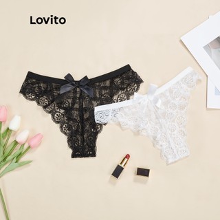 Quần lót Lovito dây chữ V phối nơ sau lưng và ren sexy L17X474 (trắng/đen)