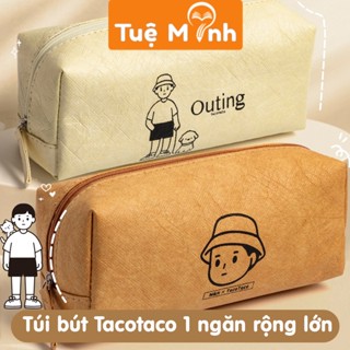 Túi bút ngăn to Tacotaco vải da cao cấp, hộp đựng bút 1 ngăn lớn khóa kéo để văn phòng phẩm, mỹ phẩm