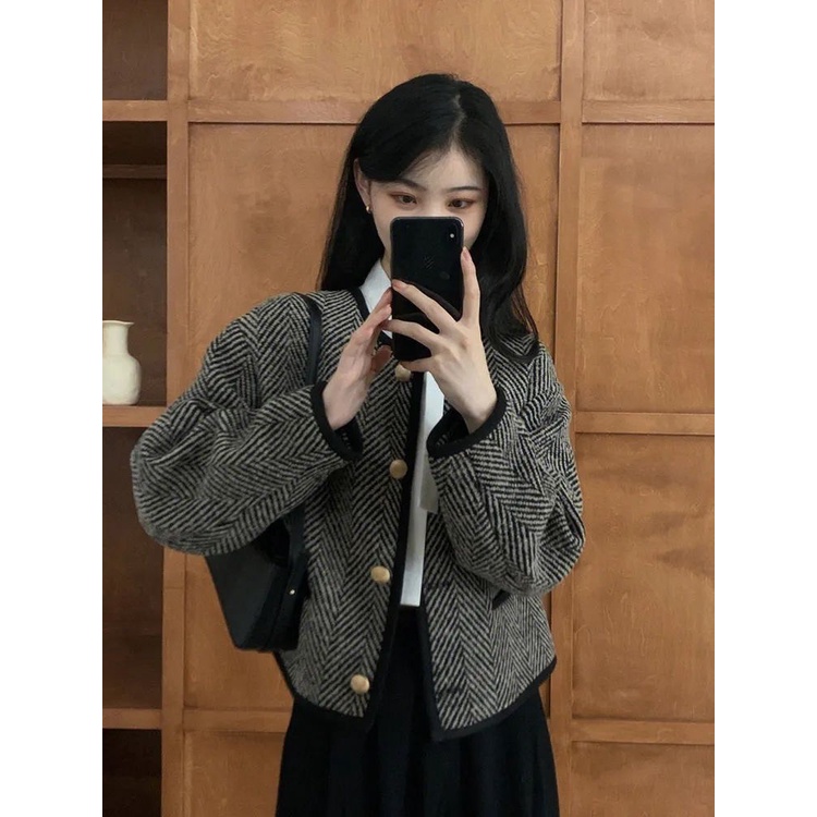 Áo Khoác Dáng Ngắn Phong Cách retro Pháp Thời Trang Xuân Thu 2023 Mới