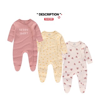 Bộ 3 món áo liền quần tay dài 100% cotton dành cho bé 0-12 tháng tuổi