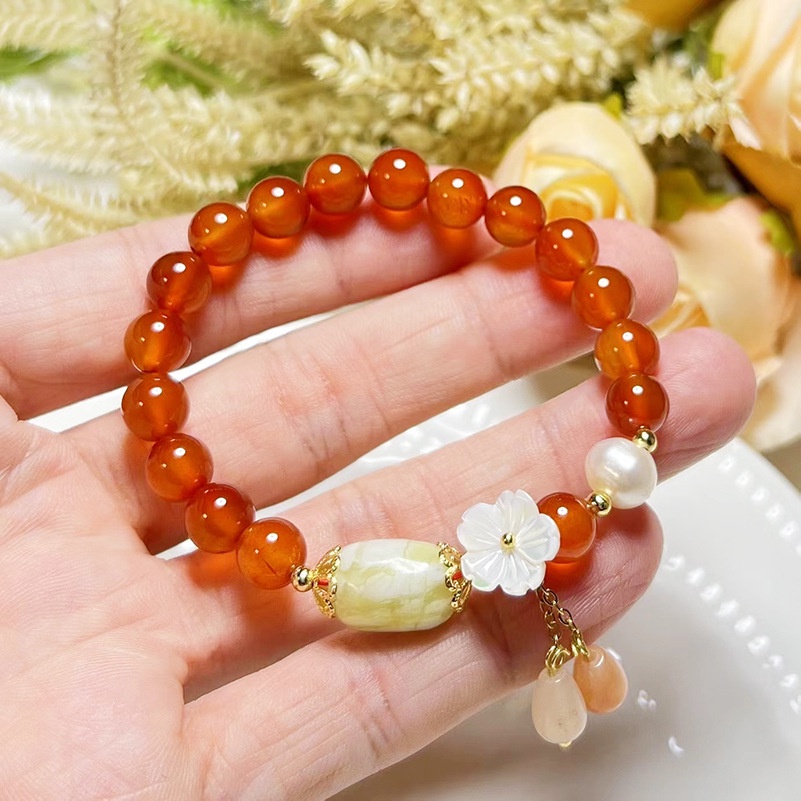 Mới Vòng Tay Mã Não Tự Nhiên Màu Cam Thời Trang