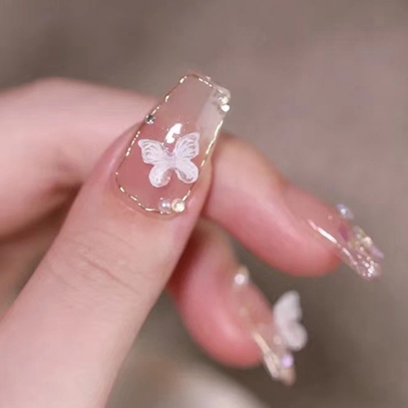 1 Hộp Hạt Kim Cương Giả Hình Tròn Họa Tiết Bướm Trang Trí Móng Tay diy