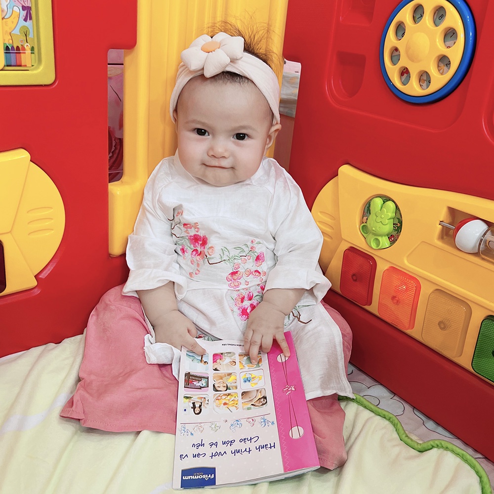 Áo dài bé gái thêu hoa truyền thống chất tơ đũi mềm mịn mát áo kèm quần MamLa