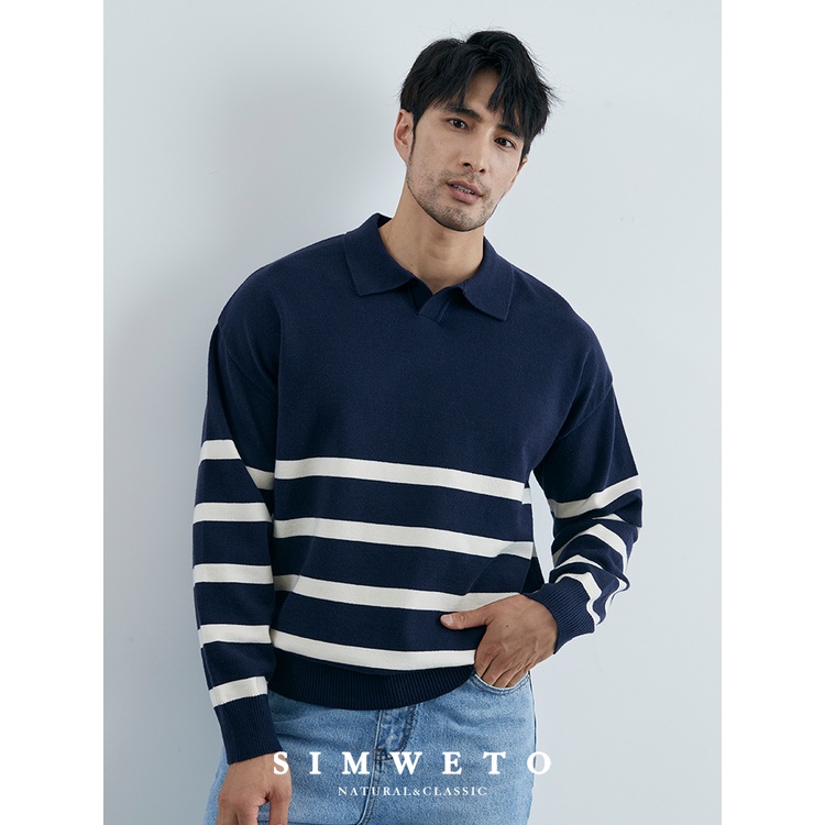 Áo sweater Dệt Kim Tay Dài Kẻ Sọc Màu Sắc Tương Phản Thời Trang Thu Đông Cho Nam