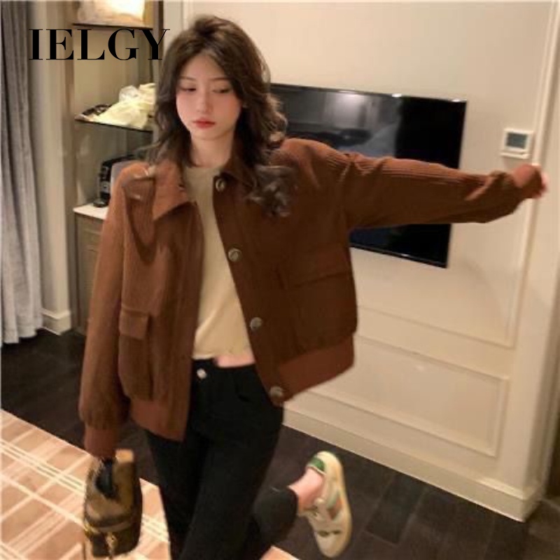 Ielgy Áo Khoác Nhung Kẻ Dáng Rộng Thời Trang Dành Cho Nữ