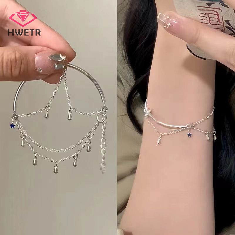 Hwetr Vòng Tay Dây Xích Mặt Ngôi Sao Năm Cánh Màu Xanh Dương Thanh Lịch Có Thể Điều Chỉnh Thời Trang Phong Cách Hàn Quốc Cho