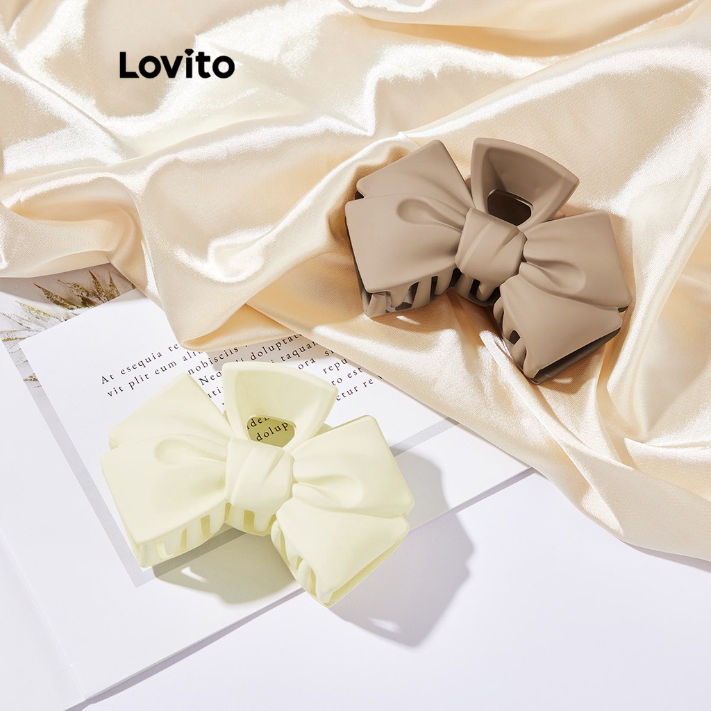 Kẹp tóc Lovito hình nơ màu trơn thường ngày cho nữ L63AD215