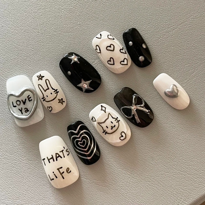 Miếng Dán Móng Tay Tự Dính Họa Tiết Hoạt Hình Quái Vật / Chó Mèo / Quái Vật graffiti 3d Dễ Thương diy