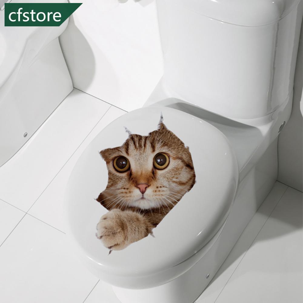 1 Tấm Đề Can Dán Tường 3d Hình Mèo Sống Động Dễ Thương Trang Trí Nhà Tắm / toilet / Nhà Bếp e9j2