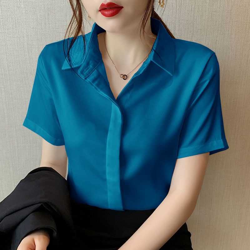 Áo Sơ Mi Vải satin Cổ Bẻ Thiết Kế Trang Nhã Cho Nữ