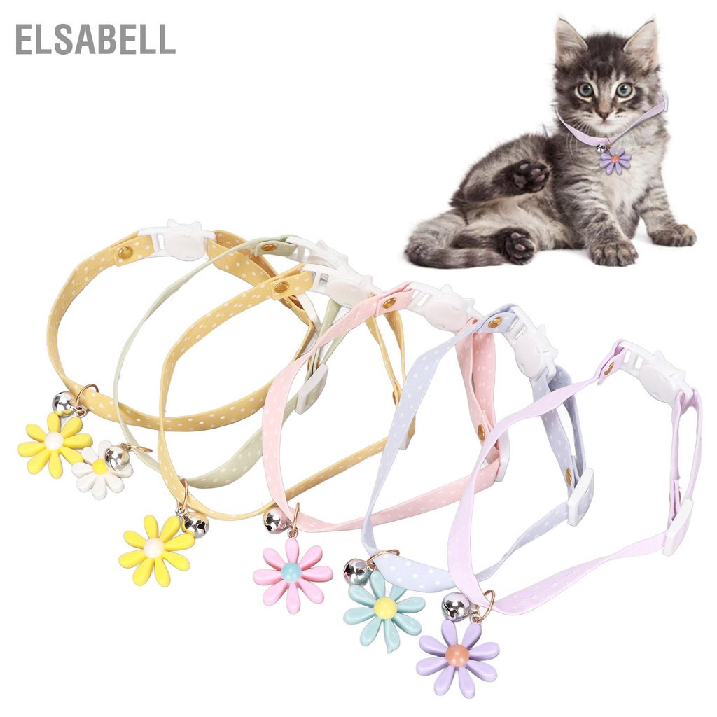 Elsabell 6 Vòng Cổ Cho Mèo Có Thể Điều Chỉnh Polyester Mặt Dây Chuyền Thú Cưng Chuông Chó Thỏ Con