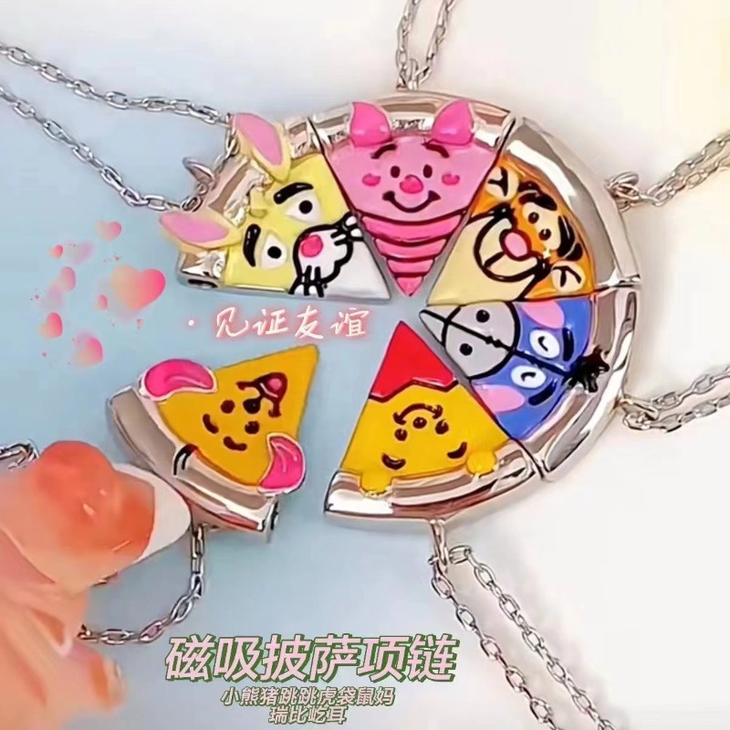 SANRIO Vòng cổ Mặt Hít Nam Châm Hình Bánh pizza Dễ Thương Cho Cặp Đôi