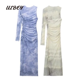Tuibey Đầm Lụa Cổ Tròn Nhuộm Màu Thời Trang 860995