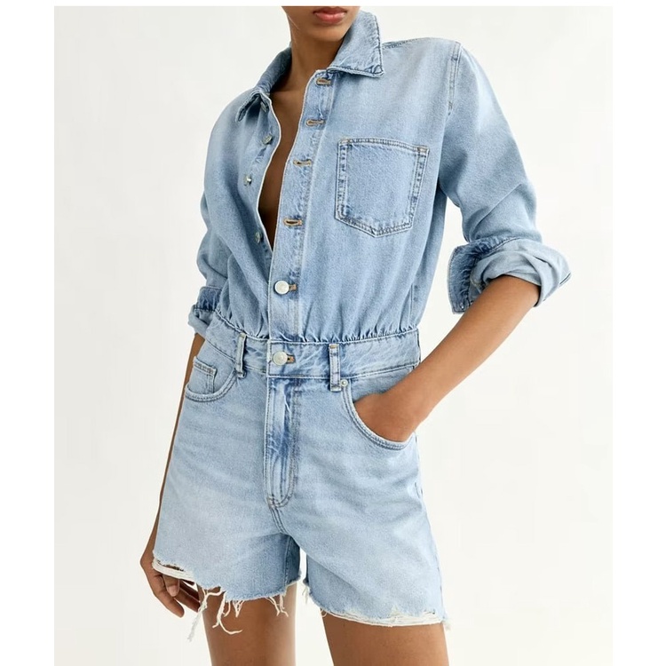 Zara jumpsuit denim Dài Tay Thời Trang Mùa Thu Dành Cho Nữ8197189