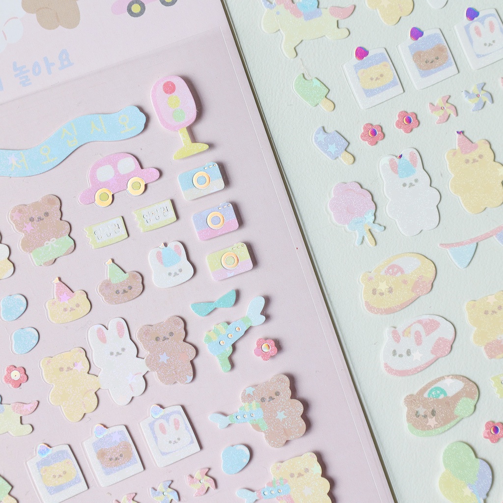 Galicici ins Nhãn Dán Hình Thỏ Và Gấu Bạc Dễ Thương Dùng Trang Trí Ảnh diy