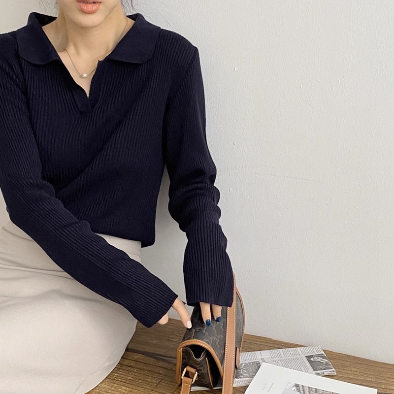 Ielgy Áo sweater Dệt Kim Màu Cà Phê Đơn Giản Đa Năng Phong Cách Hàn Quốc Cho Nữ