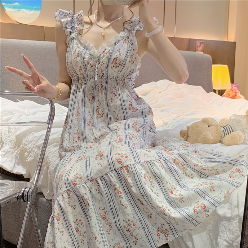 Đầm Ngủ Hai Dây Dáng Dài Phong Cách Công Chúa Dễ Thương Ngọt Ngào Thời Trang Mùa Hè Cho Nữ