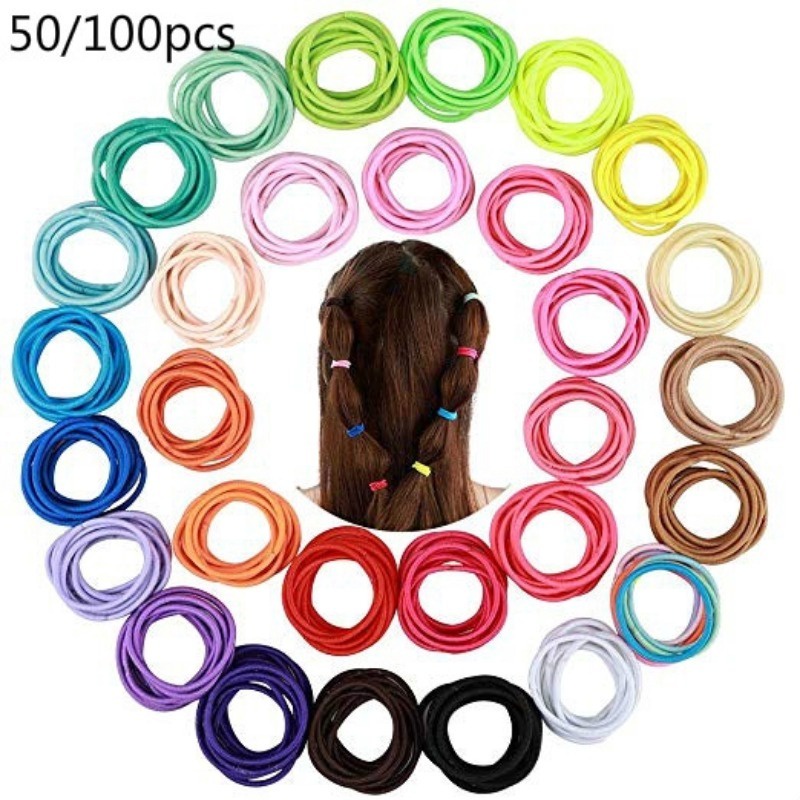 Set 50 / 100 Chun Buộc Tóc Màu Trơn Đơn Giản Thời Trang