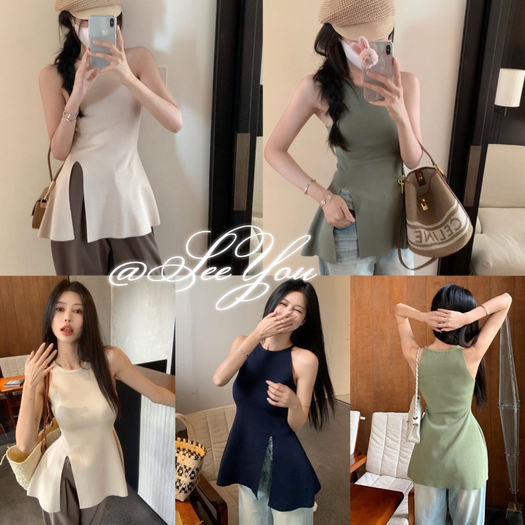 Áo Vest Xẻ Tà Vừa Vặn Màu Trơn Phong Cách Mới Phụ Nữ Mùa Hè Gợi Cảm Áo Không Tay