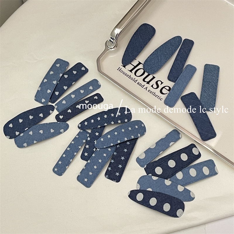 Kẹp Tóc moouga / retro Họa Tiết Hình Học Bằng Vải denim Cho Nữ