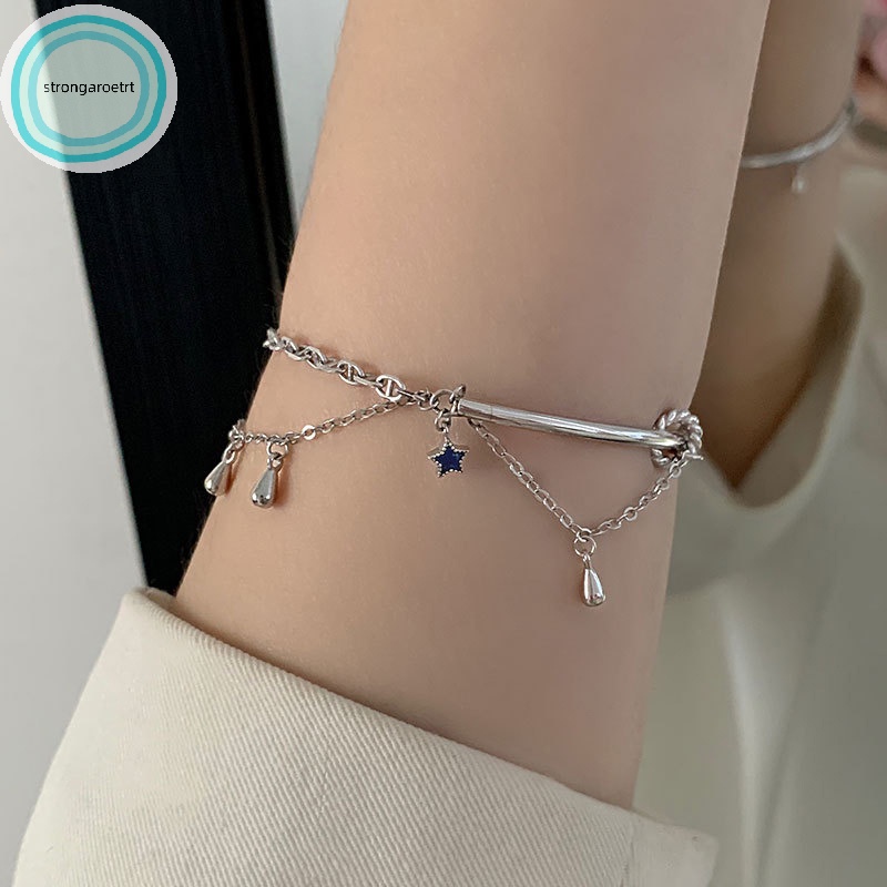 Strongaroet Vòng Tay Dây Xích Mặt Ngôi Sao Năm Cánh Màu Xanh Dương Thanh Lịch Có Thể Điều Chỉnh Thời Trang Trang Sức vn