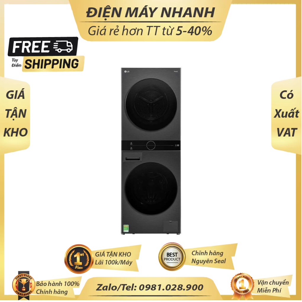 Tháp giặt sấy LG Giặt 14kg/ Sấy 10kg WT1410NHB - Chính hãng  - Mới 100%