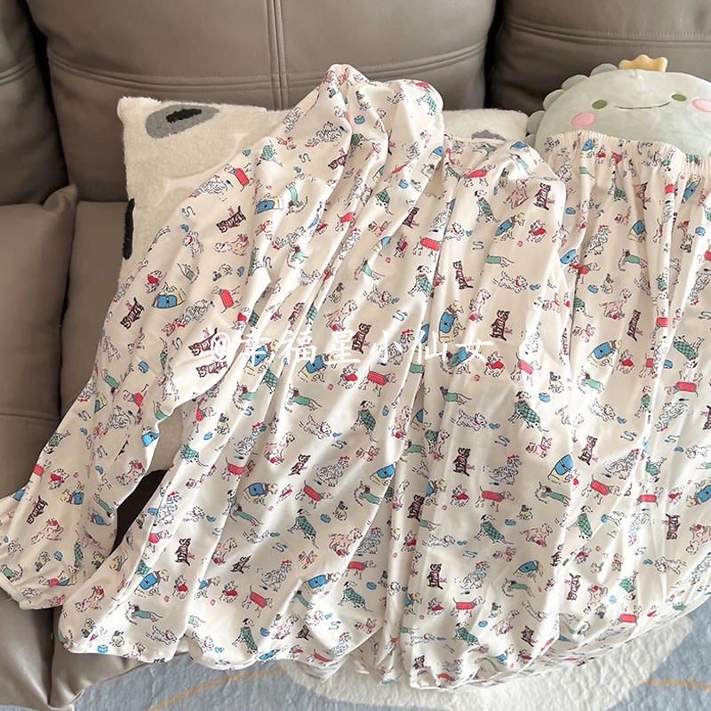 Bộ Đồ Ngủ Tay Dài In Họa Tiết Hoạt Hình Dễ Thương Thời Trang Xuân Thu Cho Nữ