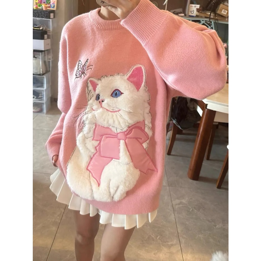 Dopamine Áo sweater Thêu Hình Mèo Ngọt Ngào Dễ Thương Cho Nữ