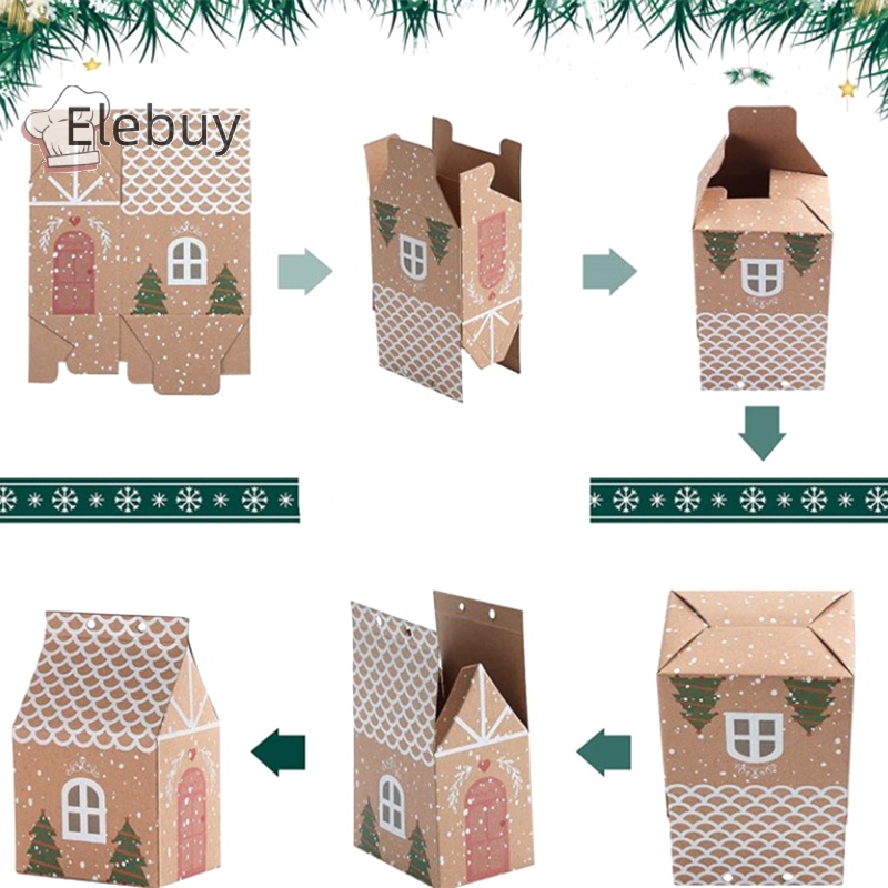 Set 10 túi giấy kraft ELEBUY hình ngôi nhà có dây treo dùng để đựng bánh kẹo dịp giáng sinh