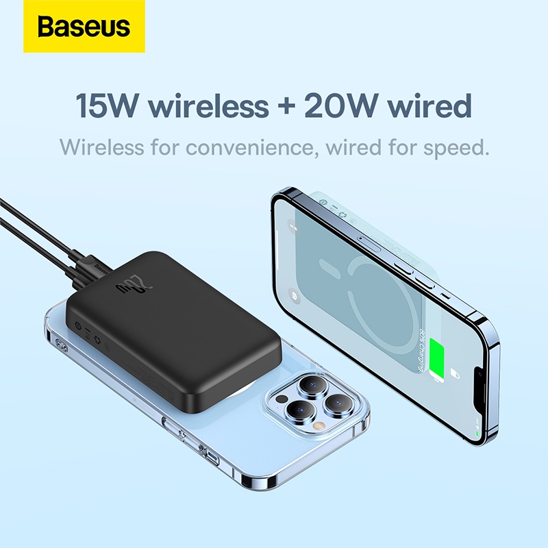 Baseus Hộp Sạc Nhanh Không Dây Từ Tính Chống Trượt Cho iphone15 20w 10000mah 5000mah 14.7mm i13 i14