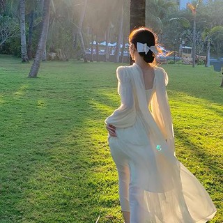 Đầm Tay Phồng Dáng Dài Màu Trắng Phong Cách Pháp Thời Trang Xuân Hè Xinh Xắn Cho Nữ