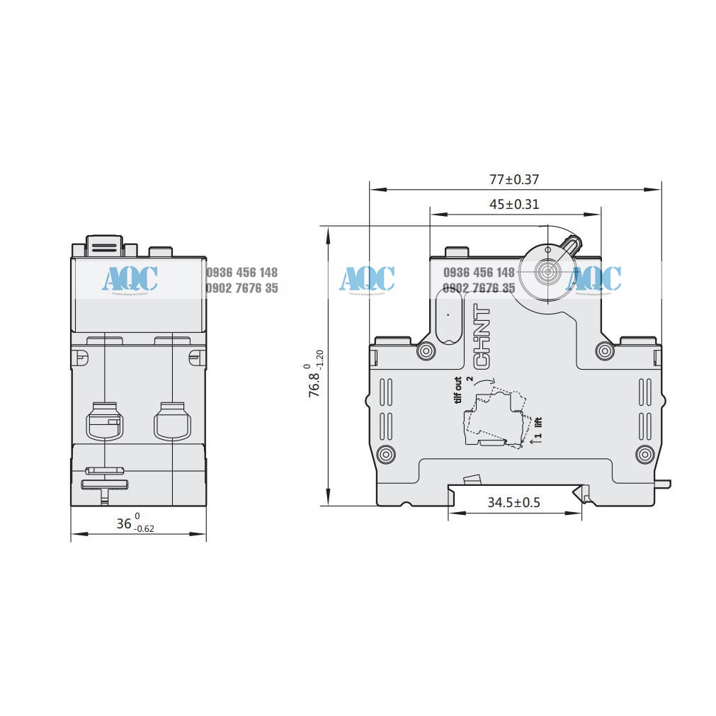 Aptomat chống giật 1P chint 20, 25, 32, 40, 50, 63A