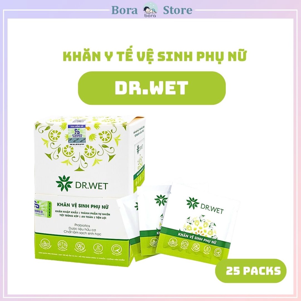 Khăn y tế vệ sinh phụ nữ Dr.Wet chính hãng, hỗ trợ làm sạch, giảm mùi hiệu quả