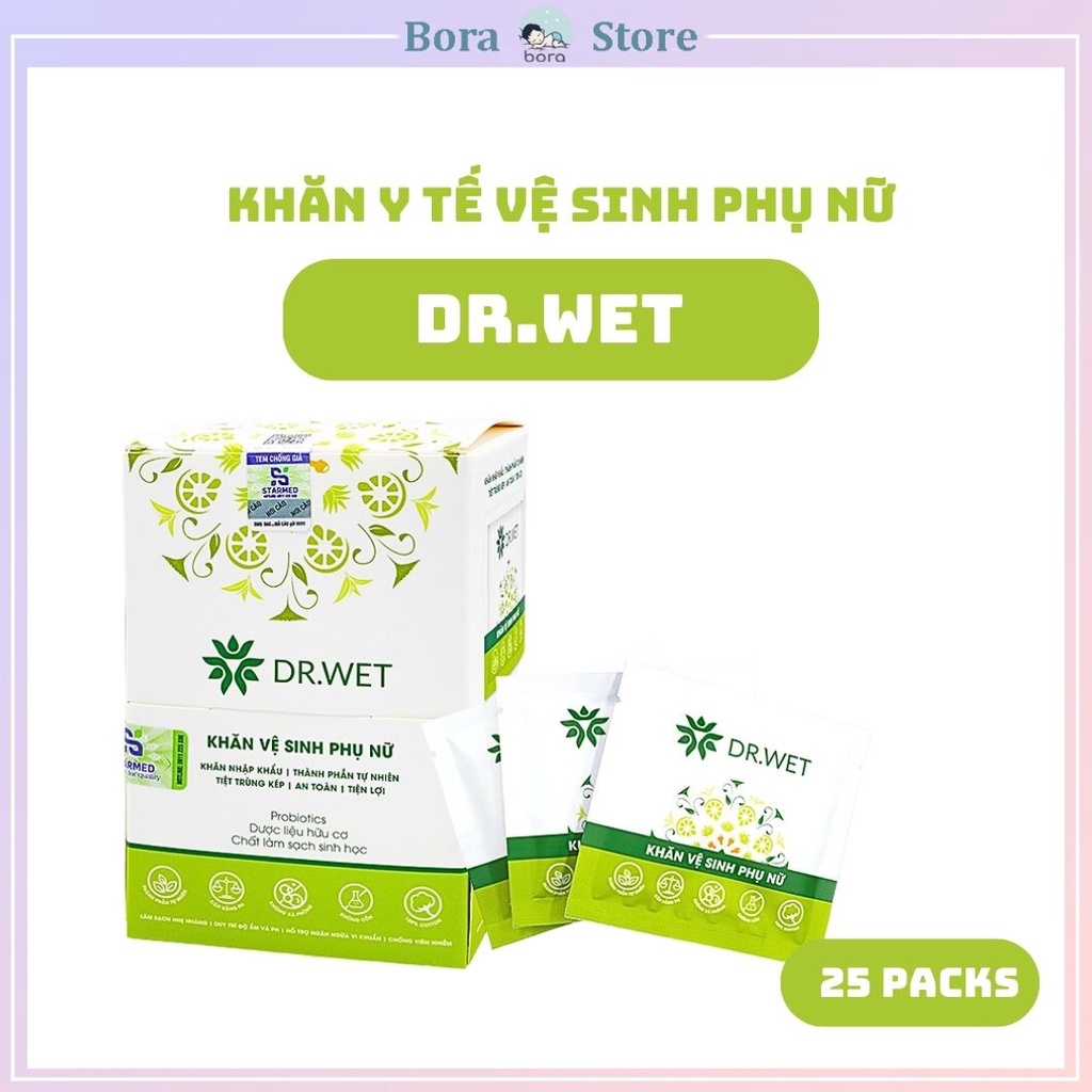 Khăn y tế vệ sinh  phụ nữ Dr.Wet chính hãng, hỗ trợ làm  sạch, giảm mùi hiệu quả