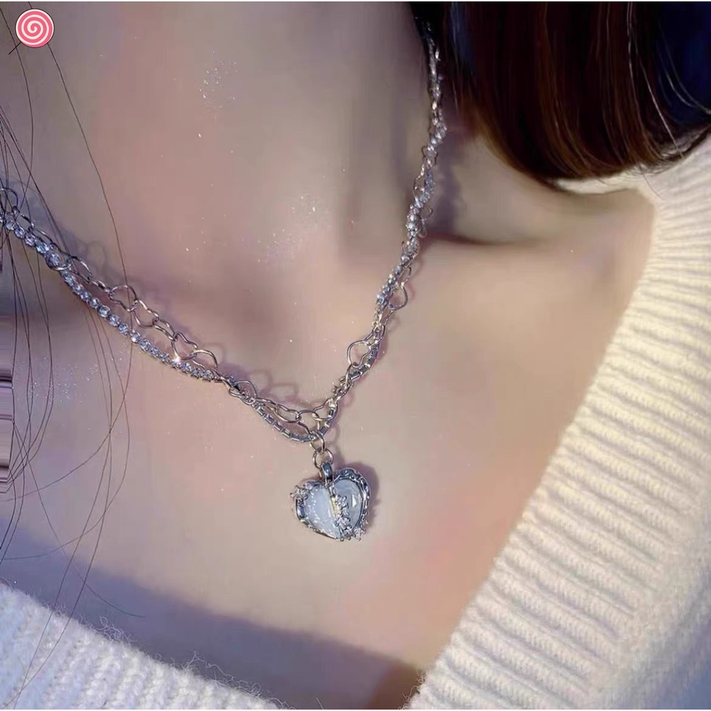 Vòng cổ Xương Cá Nhiều Lớp Mặt Trái Tim Phong Cách gothic Cổ Điển Cho Nữ - HSU