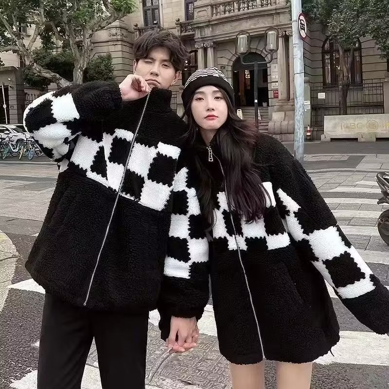 Áo khoác AOKANG len lông cừu dáng rộng họa tiết kẻ caro phong cách Hàn Quốc đơn giản thời trang thu đông cho cặp đôi