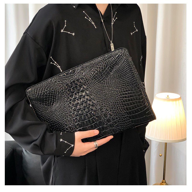 Túi Clutch cầm tay nam da nhám vân cá sấu hàng cao cấp