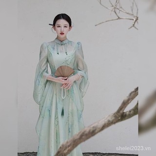 Qinshan cui đầm phong cách trung hoa cổ điển thời trang mới 2023 cho nữ
