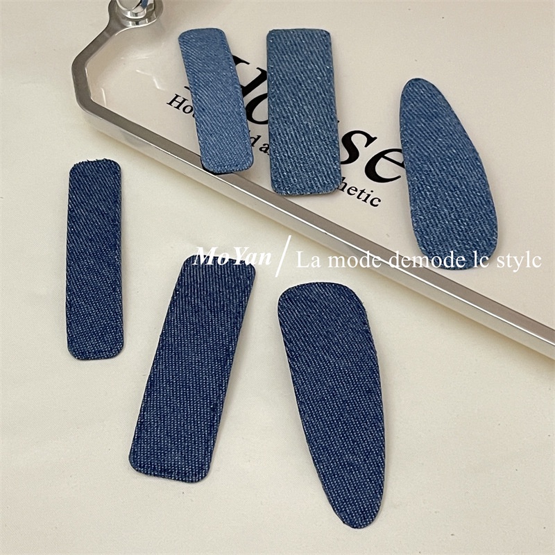 Kẹp Tóc Vải denim Họa Tiết Hình Học Phong Cách retro Thời Trang Cho Nữ