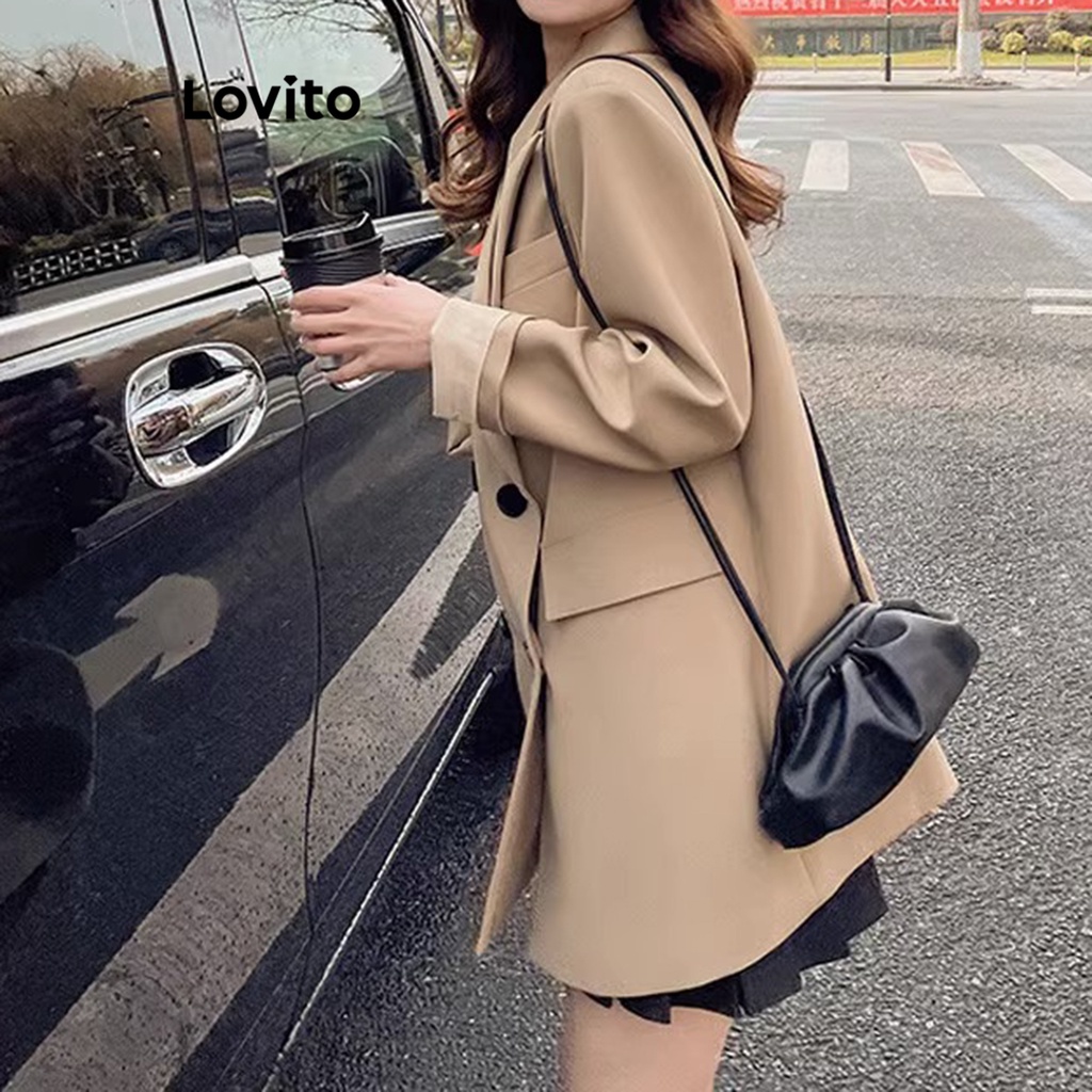 Lovito Áo khoác blazer trơn có nút thông thường dành cho nữ LNE27222