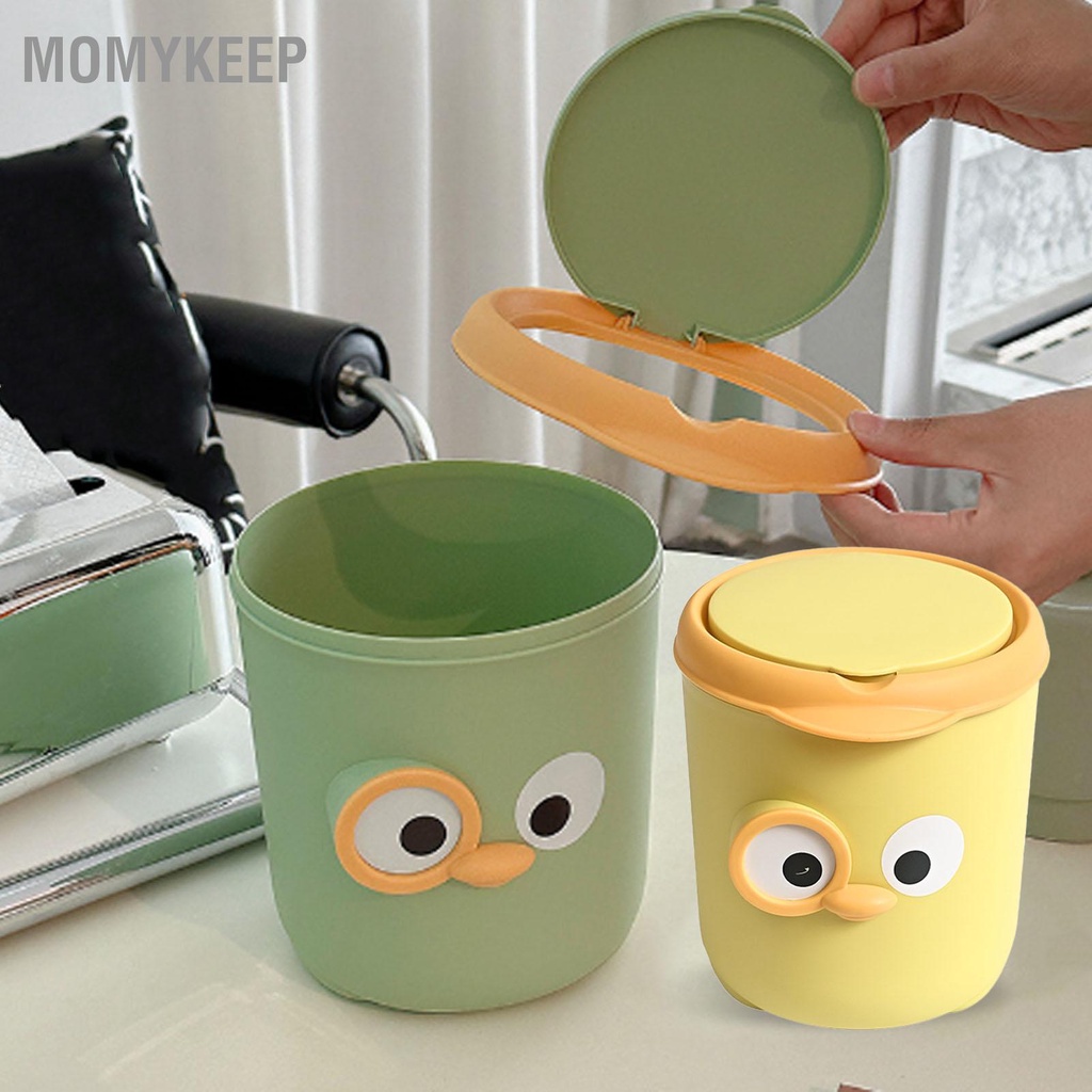MOMYKEEP Thùng Rác Mini Có Nắp Thiết Kế Hoạt Hình Dễ Thương Nhựa Để Bàn Đậy Đầu Giường Văn Phòng