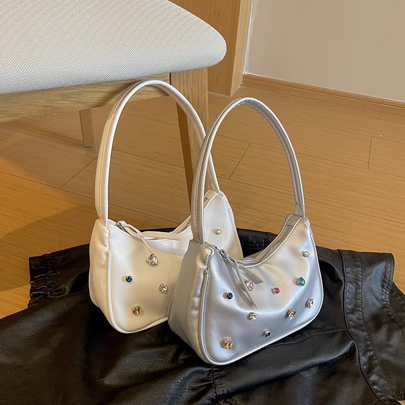 Túi xách nữ đeo vai kẹp nách đính đá hạt màu sắc dễ thường thời trang